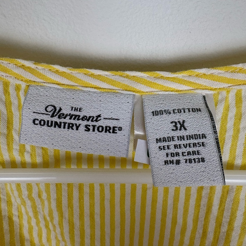 Vermont Country Store Yellow Searsucker Tie-Sleeve Tunic Top sz 3X 100% cotton - Picture 2 of 7